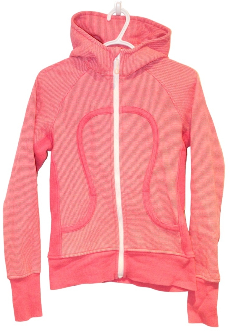 Lululemon Pink and White Striped Scuba Hoodie Size 6